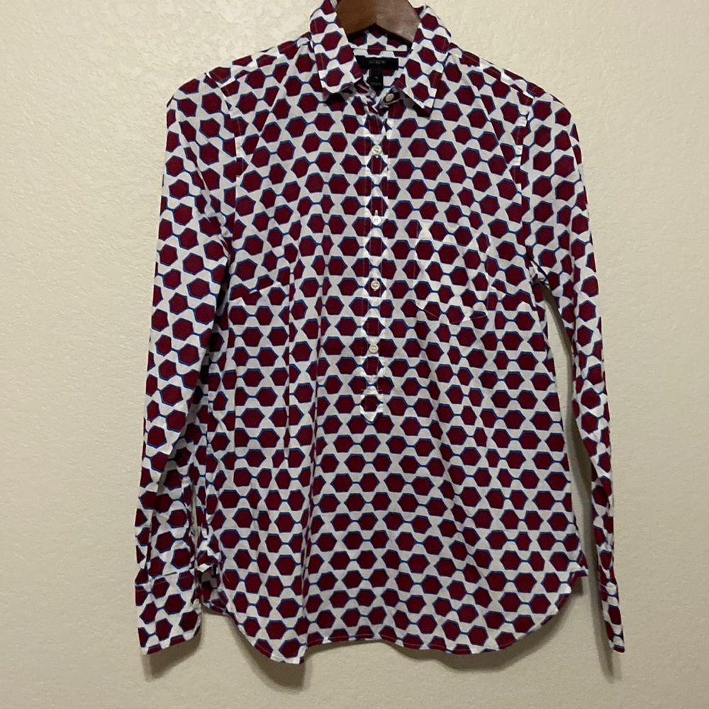 J. Crew Hexagon Print Button-Down Pullover Shirt - image 1